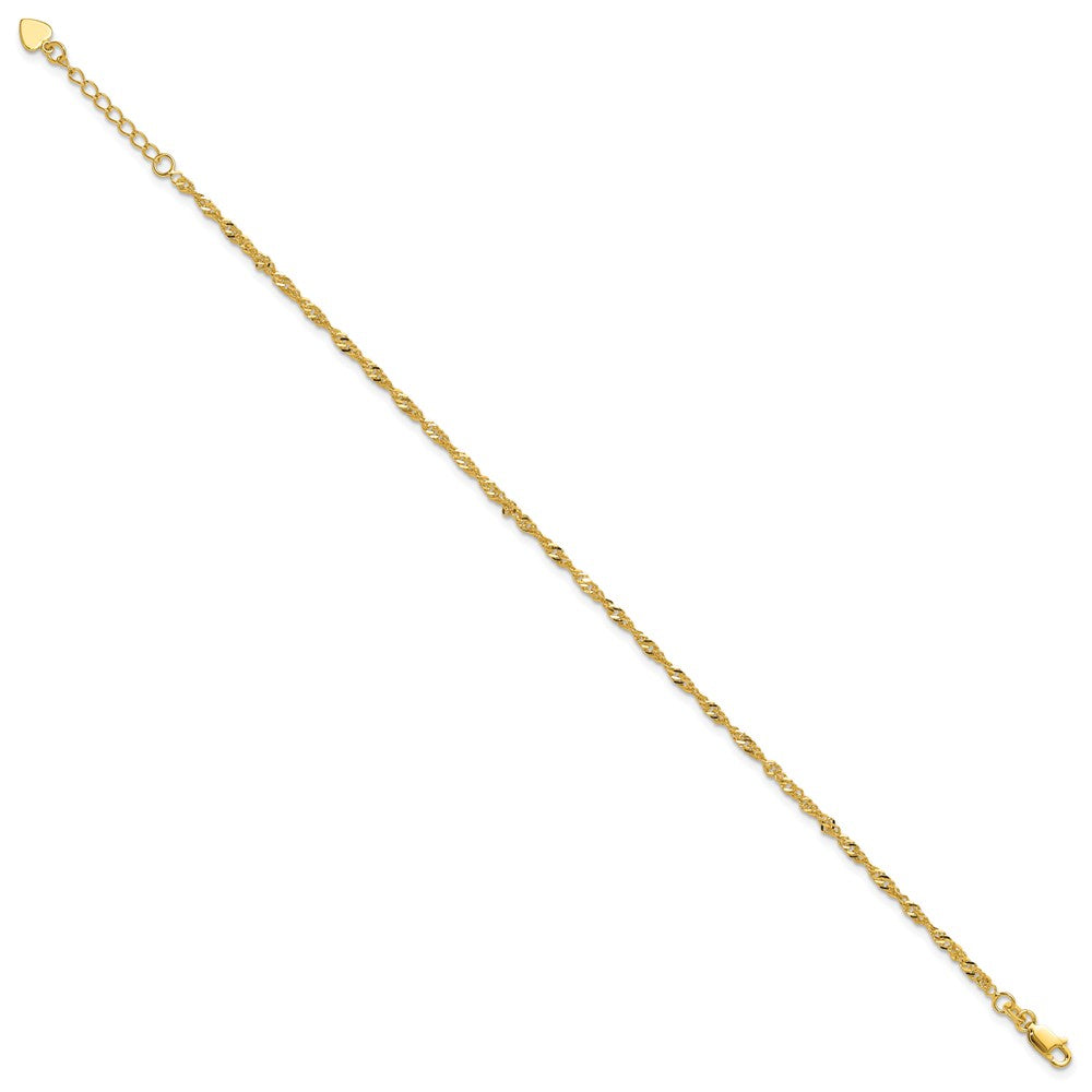 Sterling Silver Gold-tone D/C Polished 9in Plus a 1in ext. Anklet 9 inches