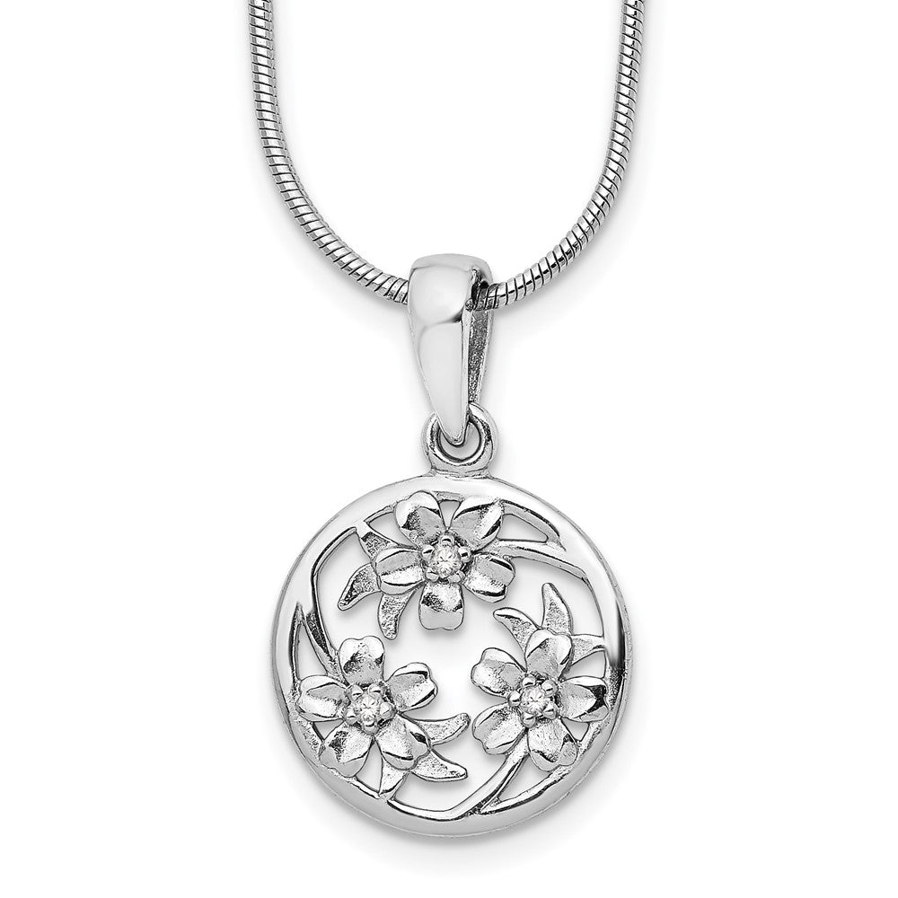 White Ice Sterling Silver Rhodium-plated 18 Inch Diamond Flower Necklace with 2 Inch Extender 18 Inches