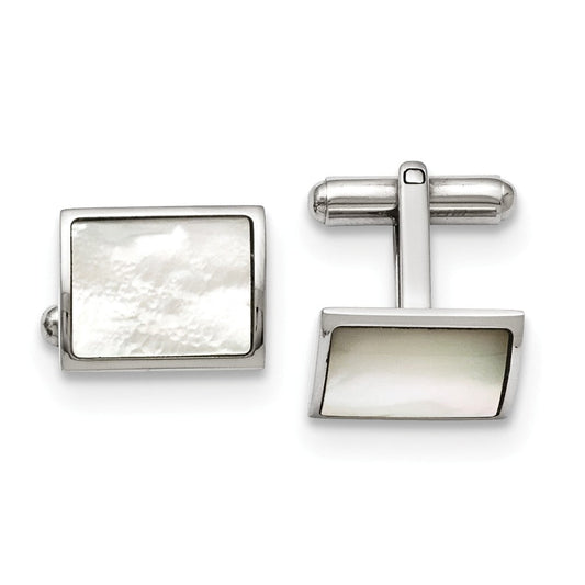Stainless Steel Polished Mother Of Pearl Cuff Links