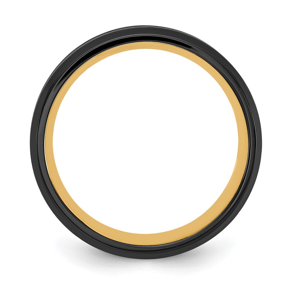 Stainless Steel Brushed & Polished Black/Yellow IP-plated 8mm Band Size - 10.5