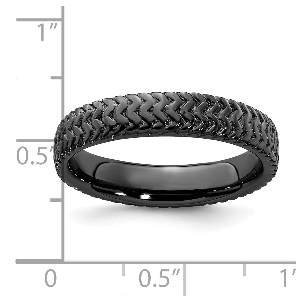Sterling Silver Stackable Expressions Black-plated Ring Size -6