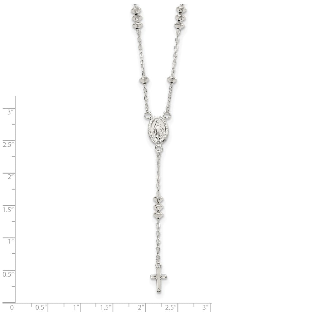 Sterling Silver Polished Mary and Cross Y-drop 1.75in ext. Necklace 18 Inches