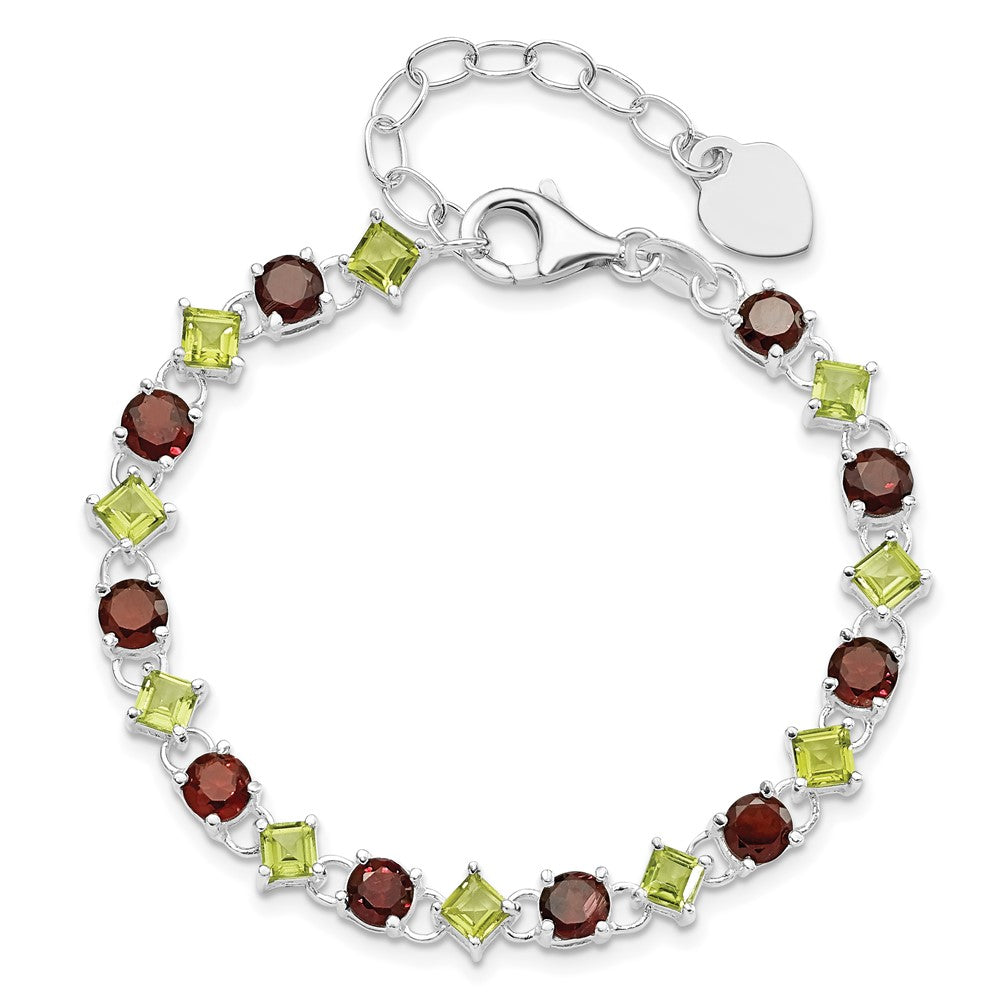 Sterling Silver Garnet & Peridot w/ 1 ext Bracelet