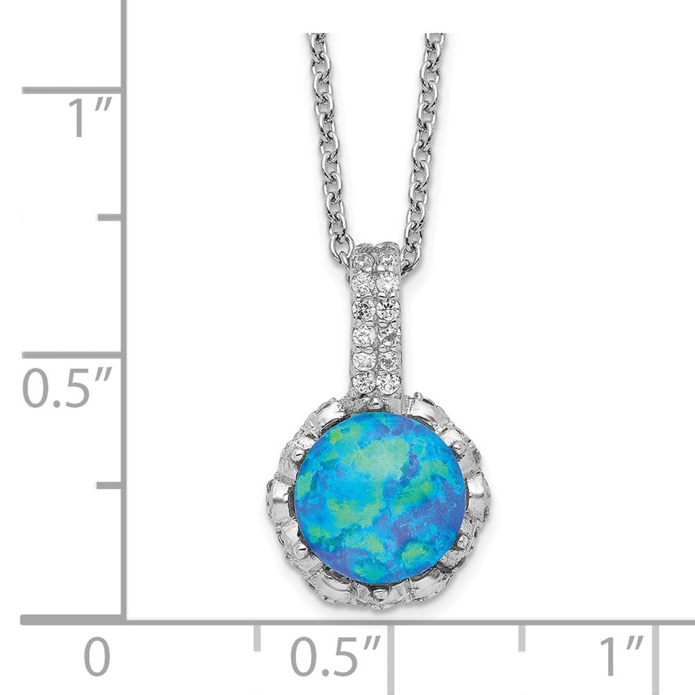 Cheryl M Sterling Silver Rhodium-plated Cabochon Lab Created Blue Opal and Brilliant-cut CZ 18.25 Inch Necklace 18.25 Inches