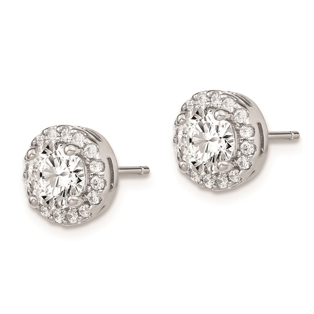 Sterling Silver Rhodium-plated Diamonore Round Halo Post Earrings