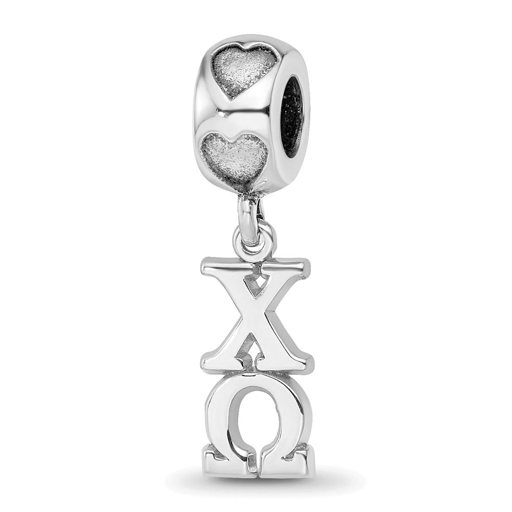 Sterling Silver RH-plated LogoArt Chi Omega Vertical Letters Heart Bead QCHO005BD2-SS