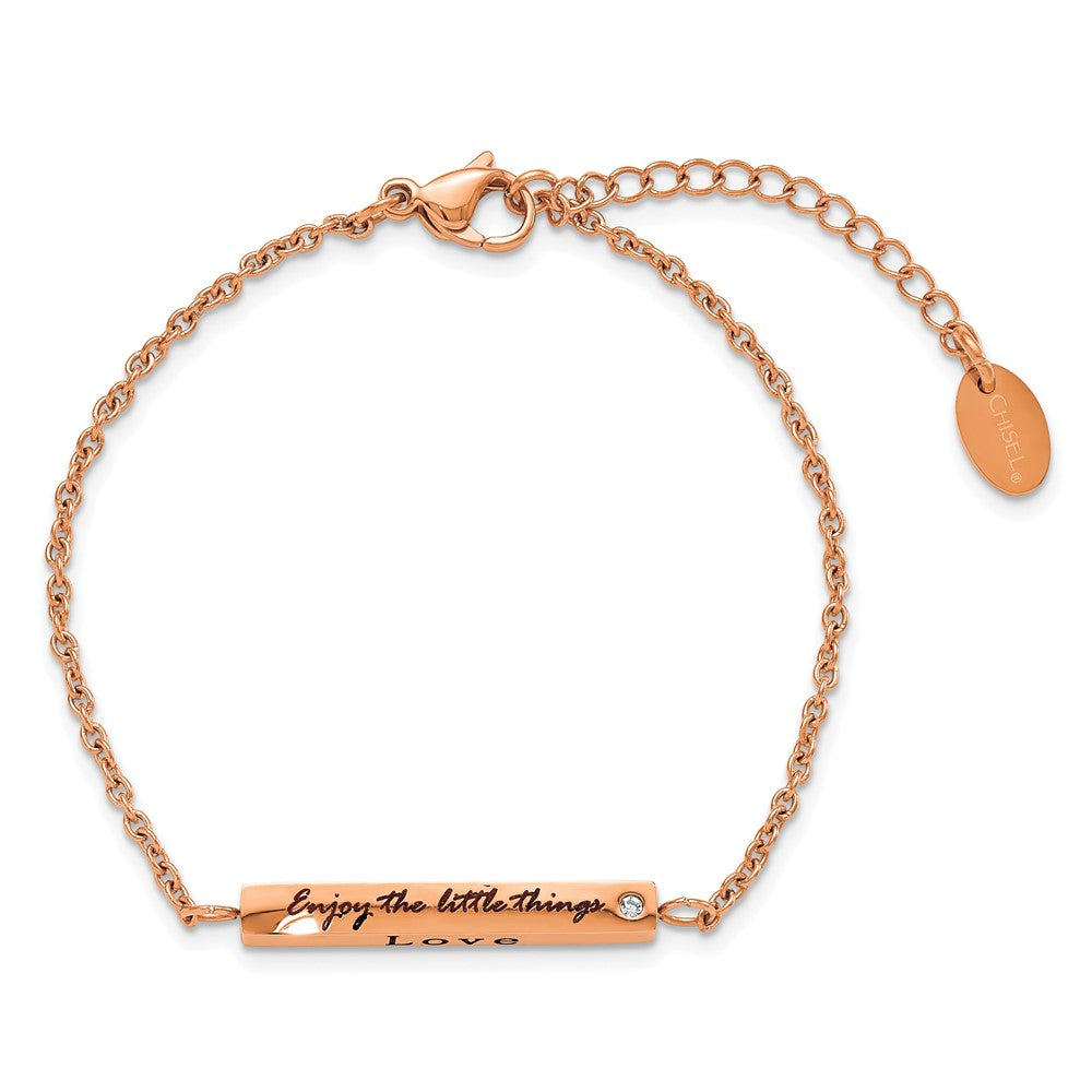 Stainless Steel Polished Rose IP CZ Enjoy the little w/1.5in ext Bracelet 7 inches