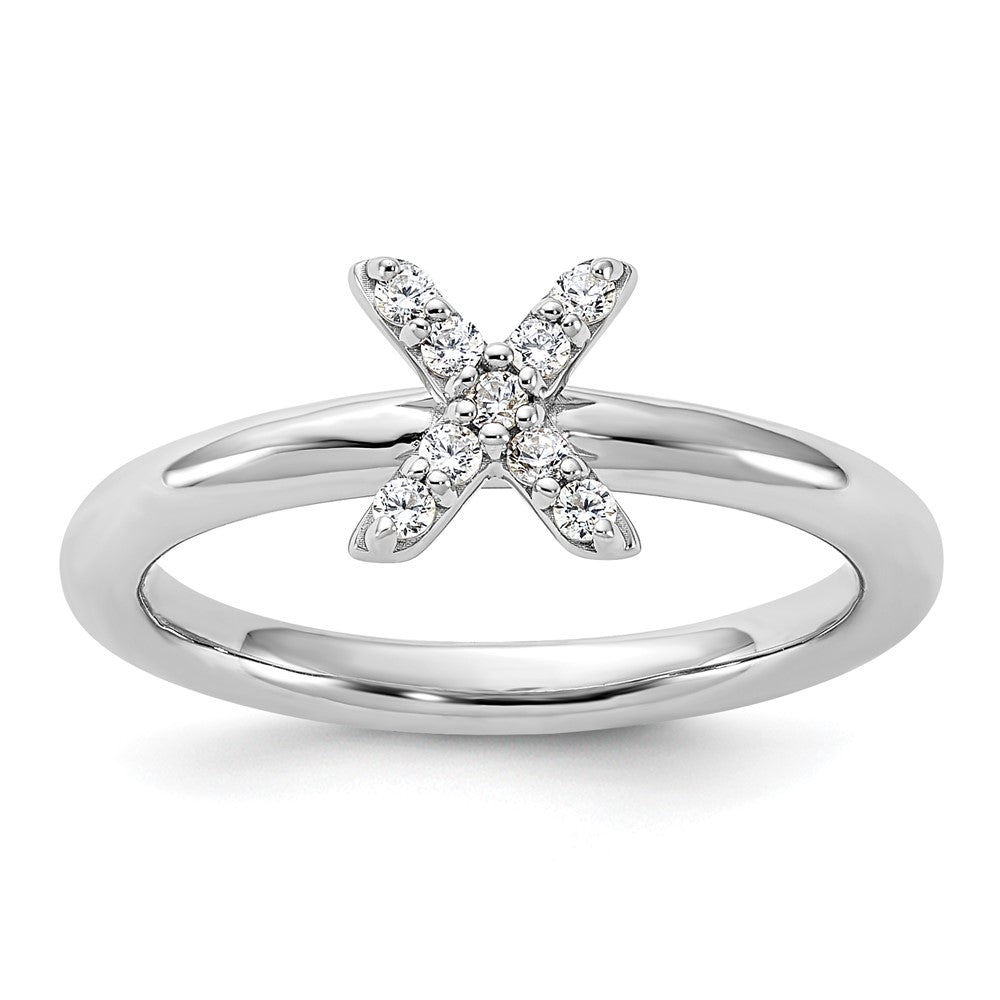 Sterling Silver Stackable Expressions Rhodium-plated CZ X Ring Size -5
