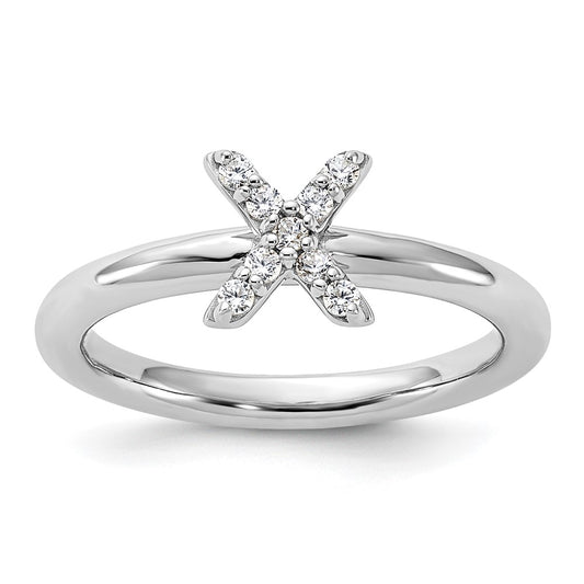Sterling Silver Stackable Expressions Rhodium-plated CZ X Ring Size -5