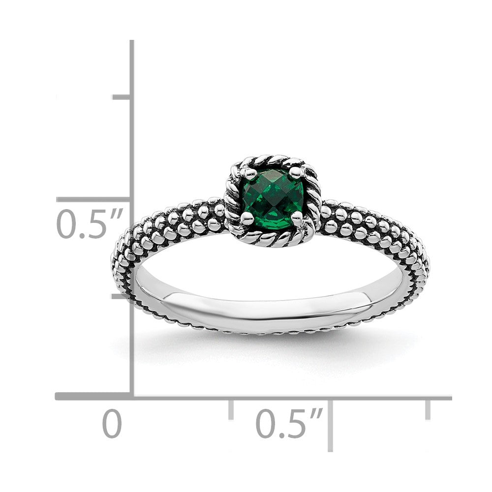 Sterling Silver Stackable Expressions Polished Cr. Emerald Ring Size -7