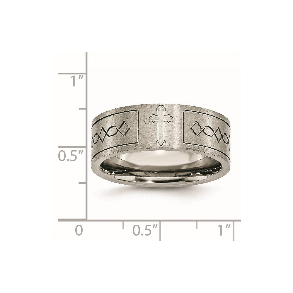 Titanium Brushed Cross Design 8mm Flat Band Size - 10