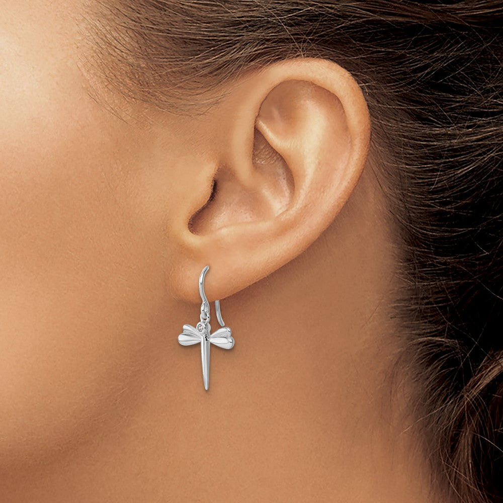 White Ice Sterling Silver Rhodium-plated Diamond Dragonfly Dangle Earrings