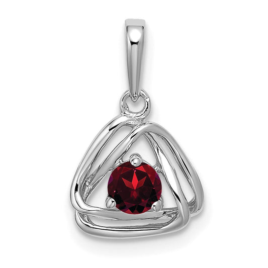 14k White Gold Garnet Triangle Pendant