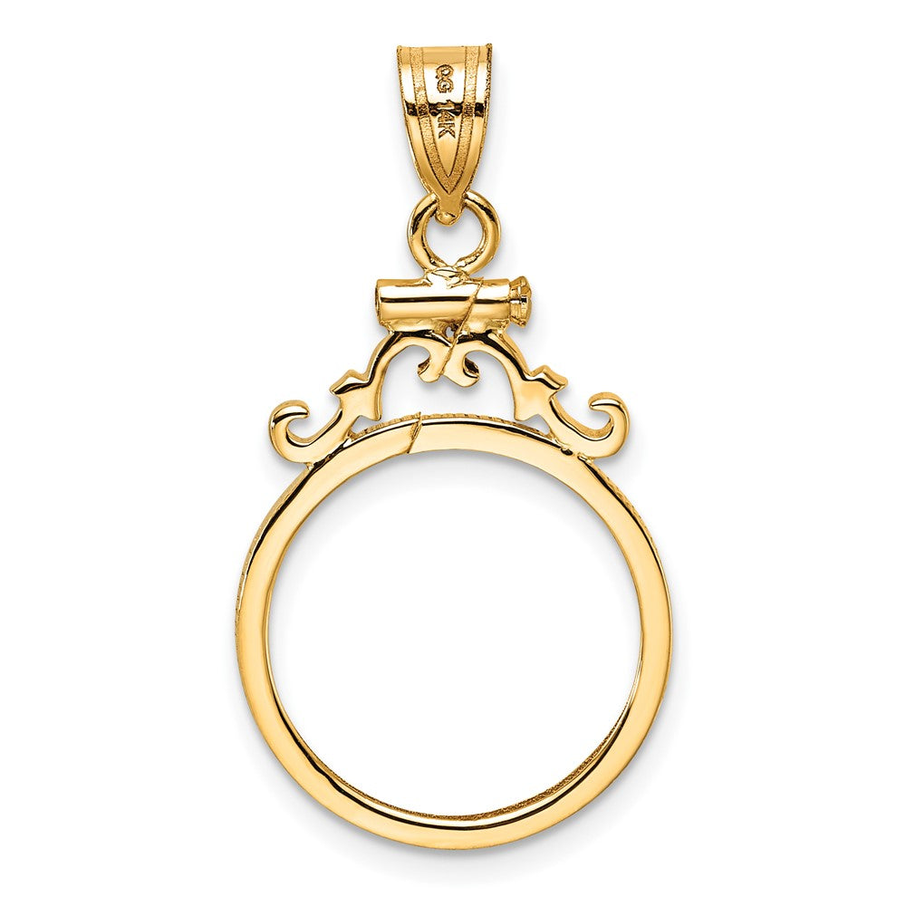Wideband Distinguished Coin Jewelry 14k Polished French Scroll 16.5mm x 1.35mm Screw Top Coin Bezel Pendant