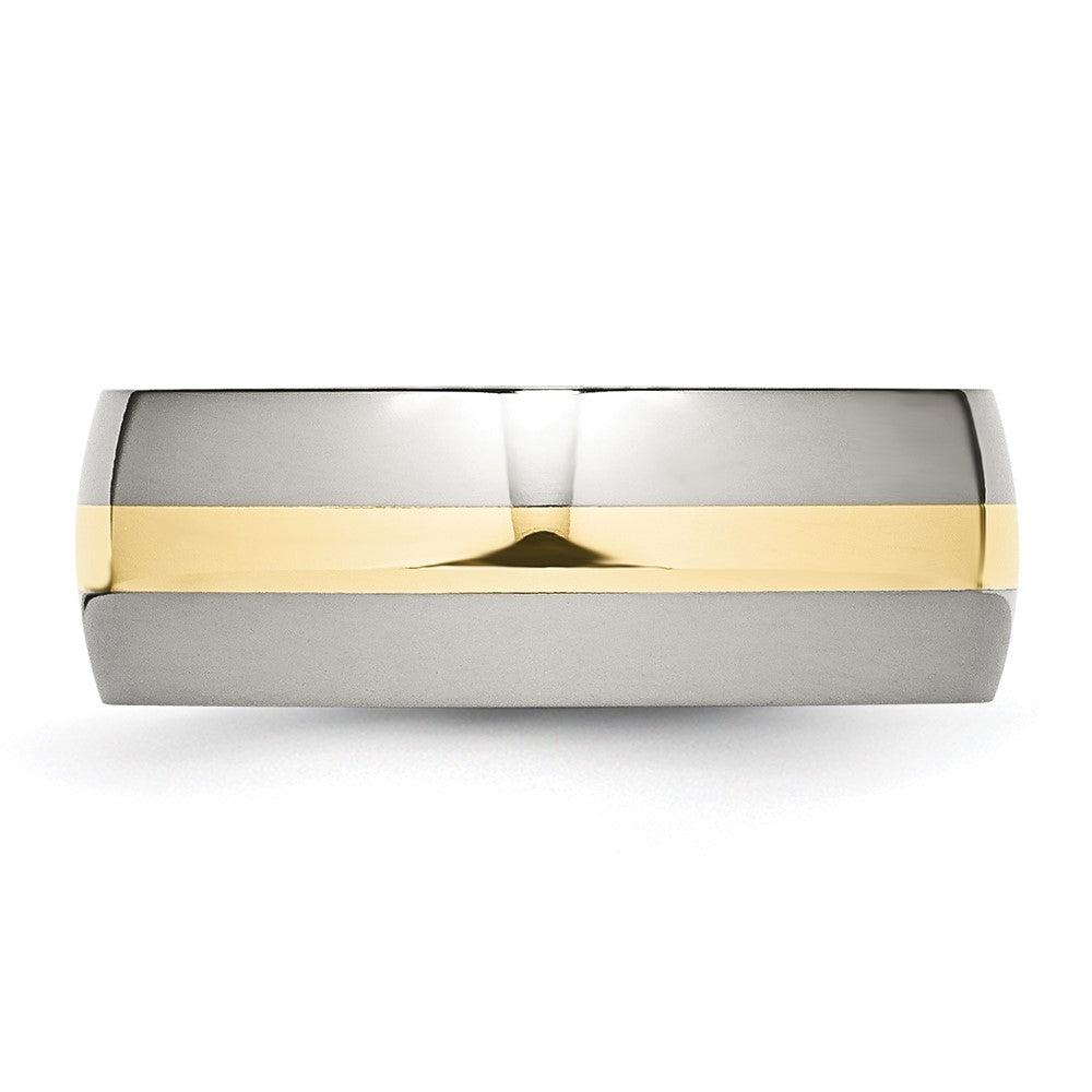 Stainless Steel w/14k Yellow Inlay Polished 8mm Band Size - 8