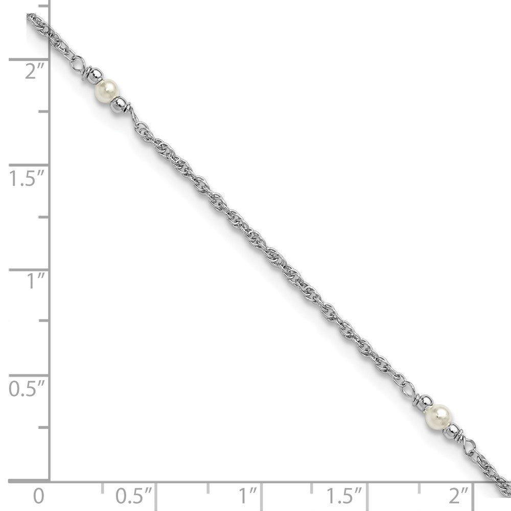 SS RH-plat Polish FWC Pearl Station 9in Plus 1in ext. Anklet