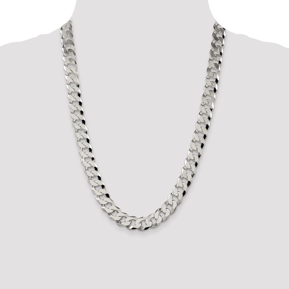 Sterling Silver 12.3mm Beveled Curb Chain 24 Inches