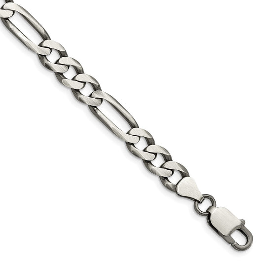 Sterling Silver Antiqued 7.5mm Figaro Chain 8 inches