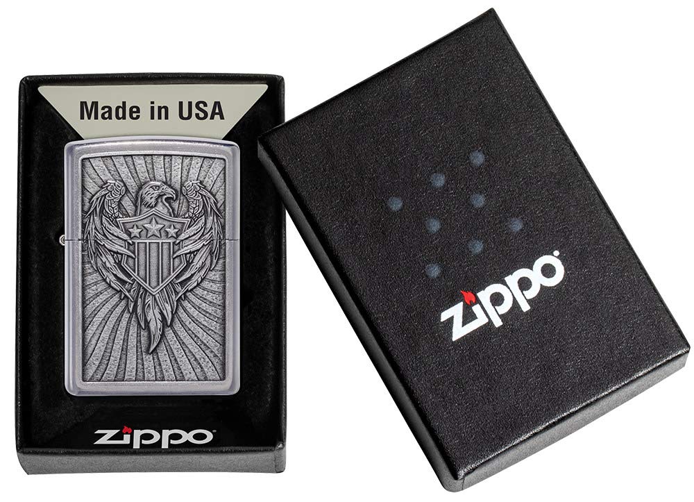 Zippo Eagle Shield Emblem Design Street Chrome Pocket Lighter