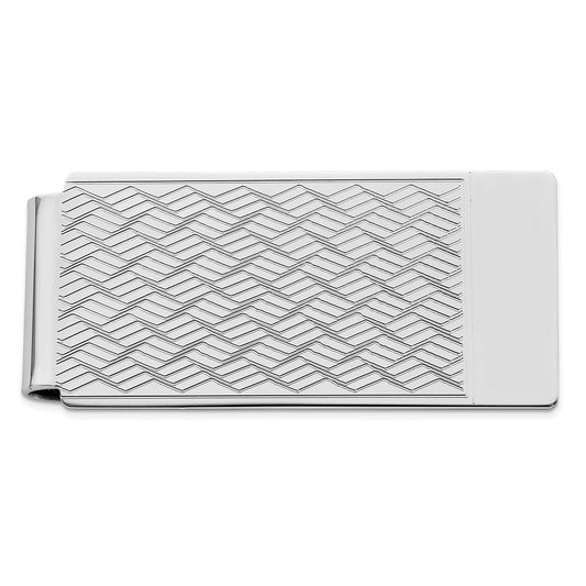 Rhodium-plated Kelly Waters Woven Pattern Hinged Money Clip