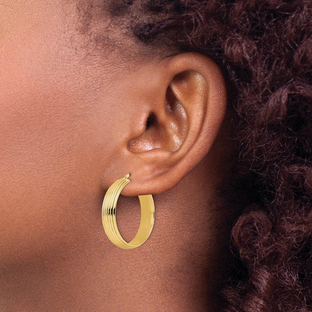 14K Polished Textured Hoop Earrings