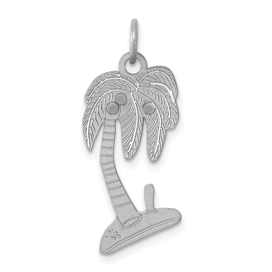 Sterling Silver Rhodium-plated Palm Tree Polished Charm