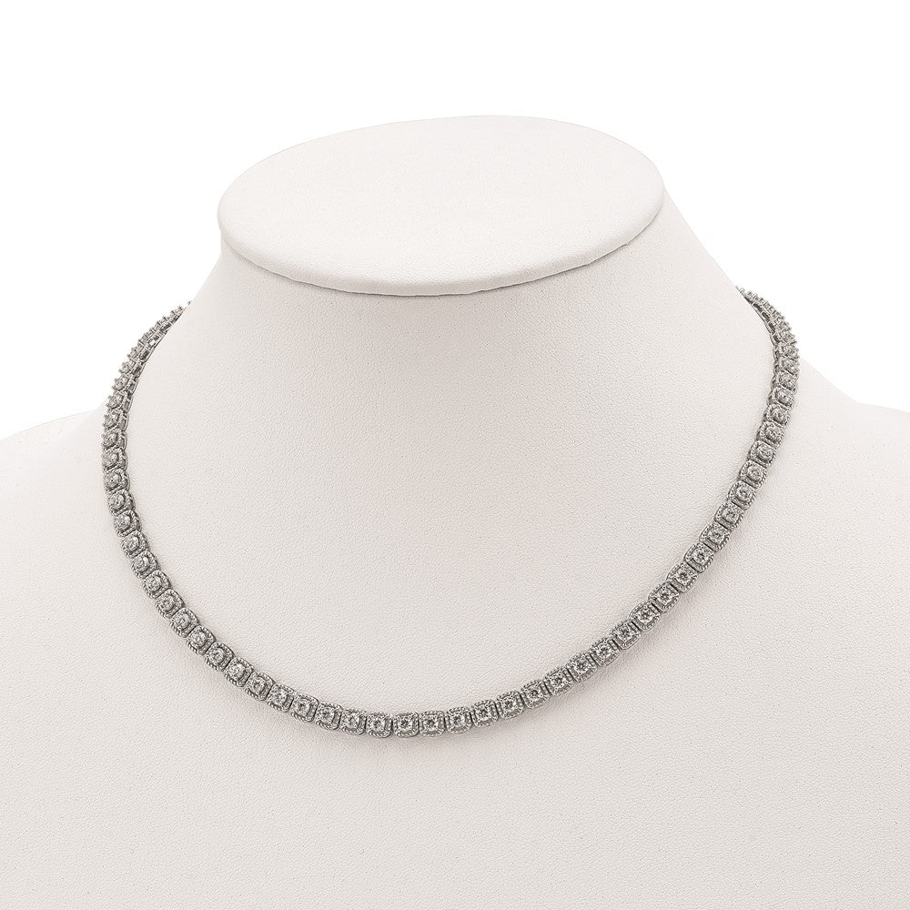 Sterling Shimmer Sterling Silver Rhodium-plated 17 inch 80 Stone CZ Riviera Necklace 17 Inches