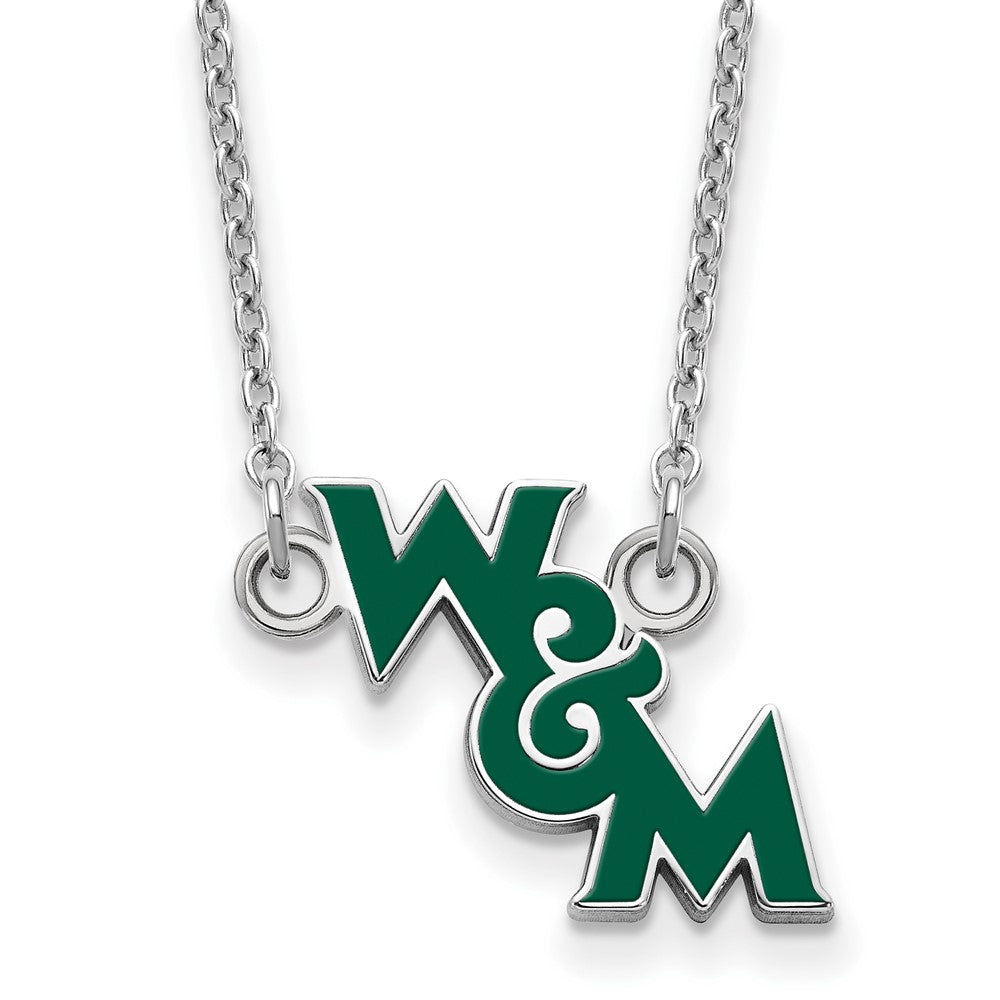 Sterling Silver Rhodium-plated LogoArt College of William and Mary Small Enameled Pendant 18 inch Necklace
