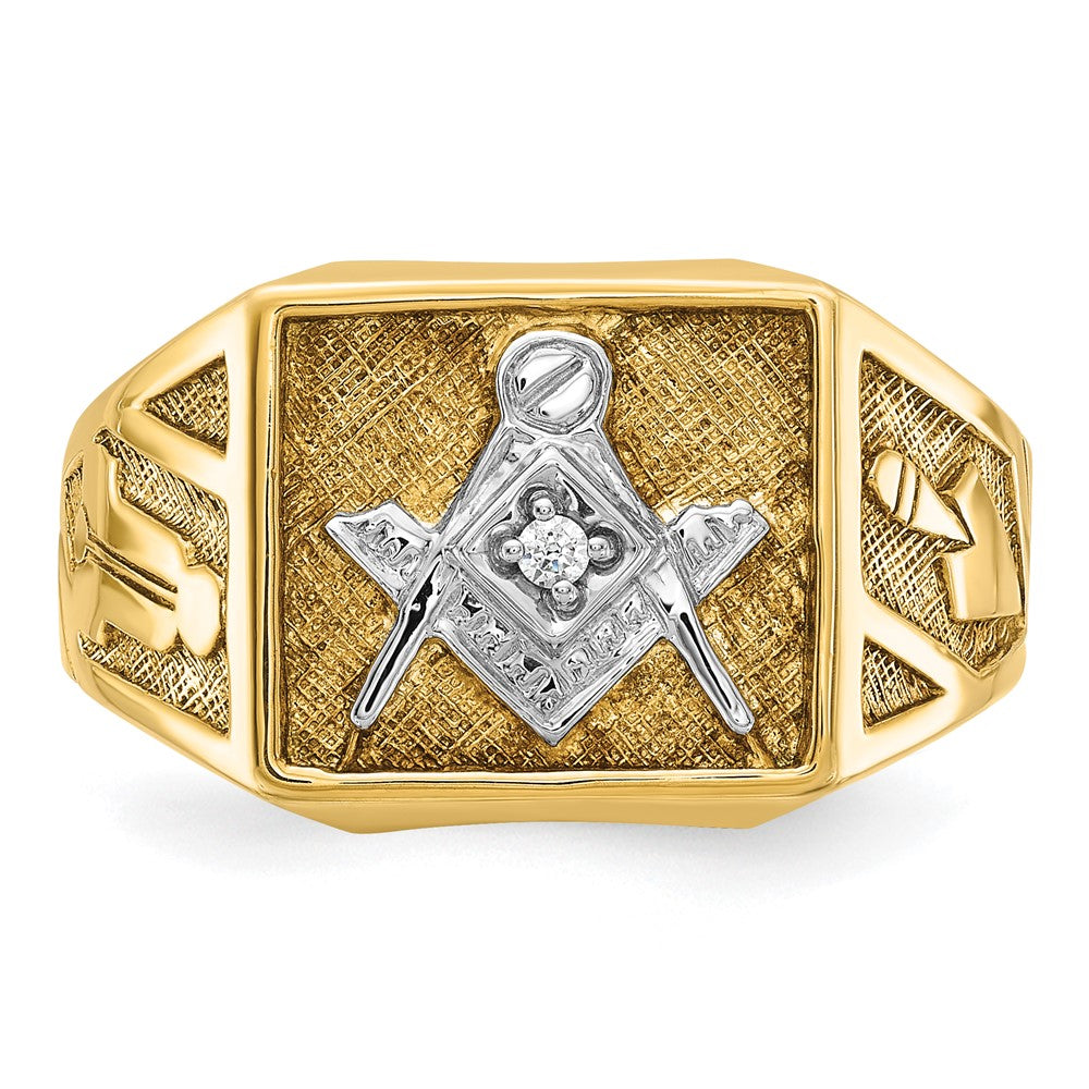 IBGoodman 14k with White Rhodium Men's Polished and Textured Diamond Blue Lodge Master Masonic Ring Size 10