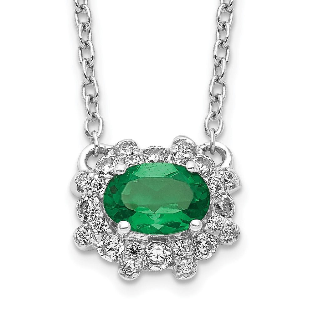 14k White Gold Diamond and Oval Emerald 18 inch Necklace