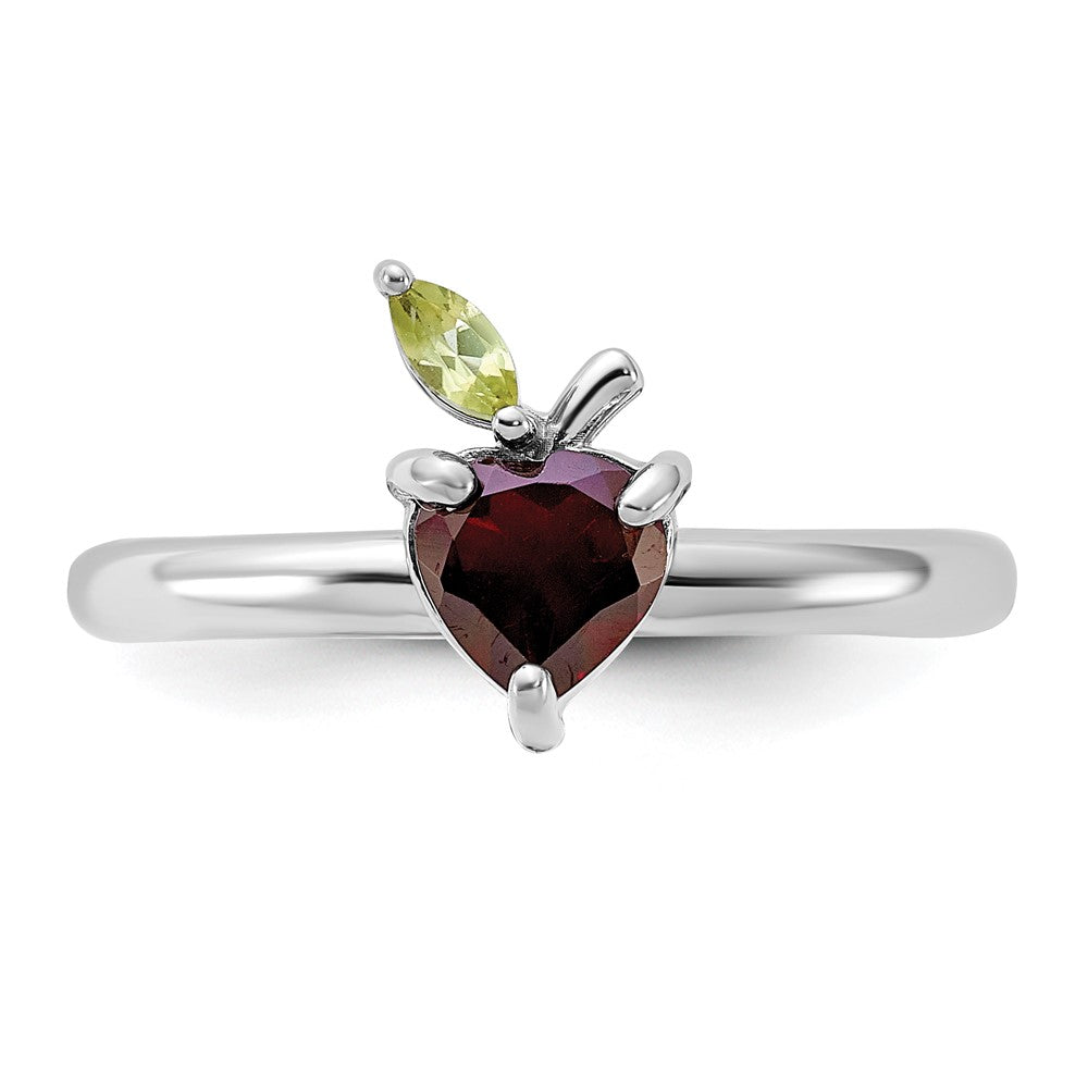Sterling Silver Stackable Expressions RH-plated Garnet Peridot Apple Ring Size -10