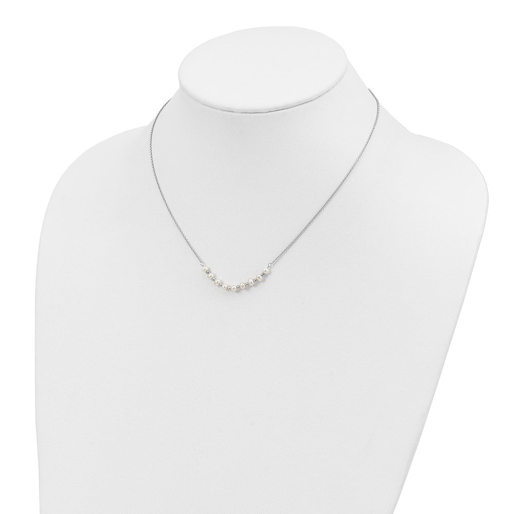 Sterling Silver Polished & Beaded 3-4mm Semi-round Freshwater Cultured Pearl Curved Children's Necklace 16.5 Inches