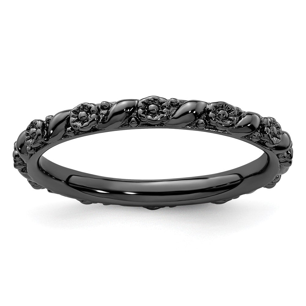 Sterling Silver Stackable Expressions Ruthenium Polished Flower Ring