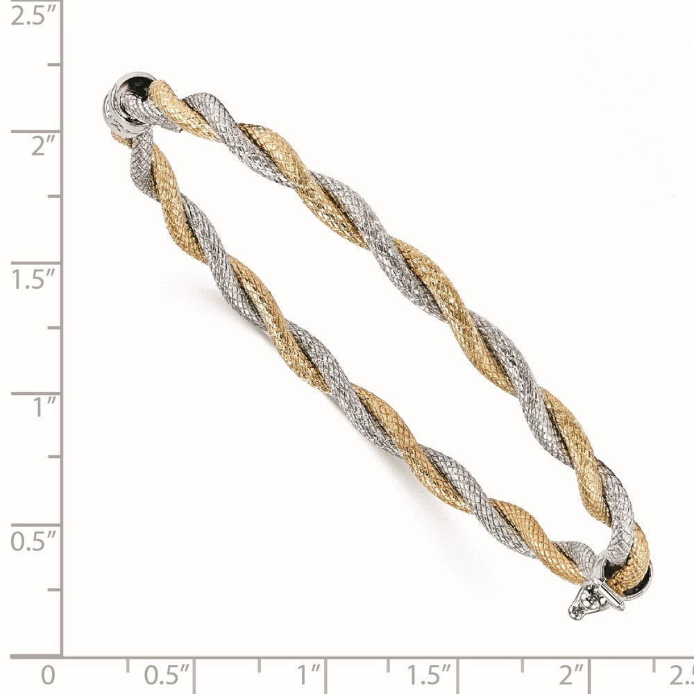 14K w/ White Rhodium Textured Hinged Bangle