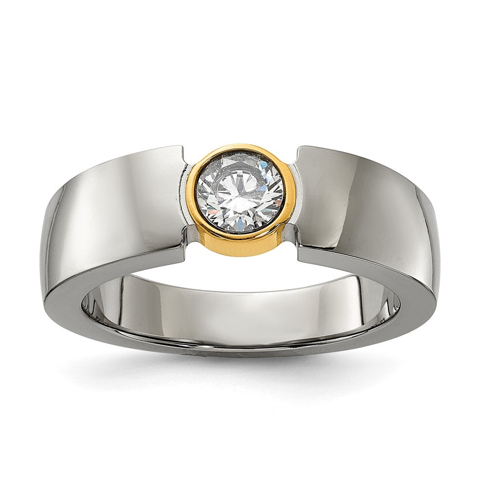 Titanium Polished Yellow IP-plated with CZ Tapered Ring Size - 8.5