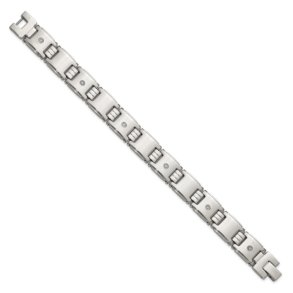 Chisel Stainless Steel Polished with 14K White Accent and .03ct Diamond 8 inch Link Bracelet 8 inches