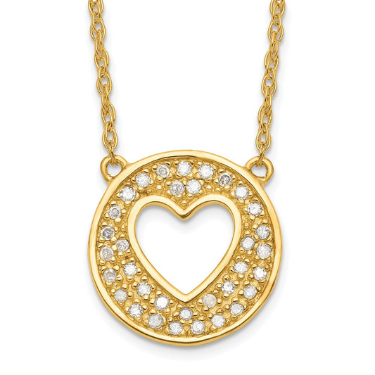 Sterling Silver Gold Plated Diamond Heart in Circle with 2 in ext Necklace