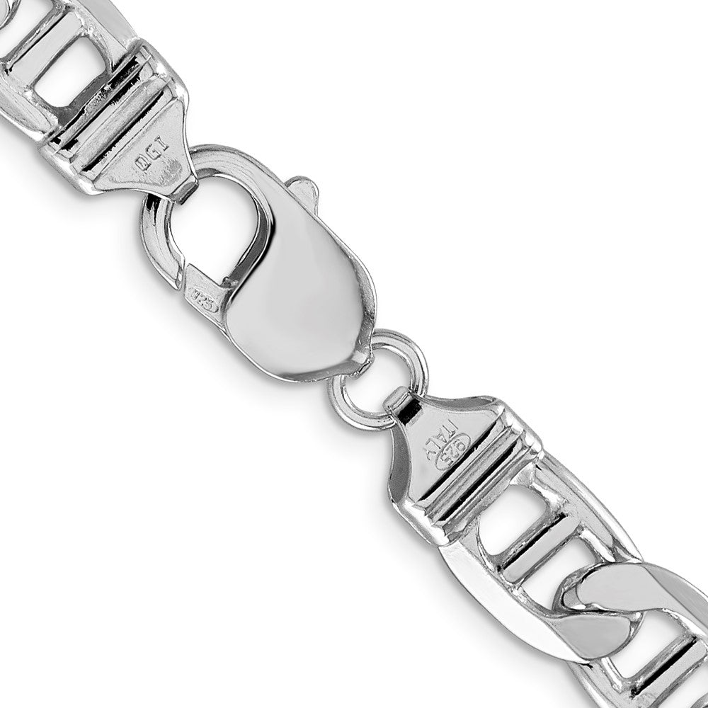Sterling Silver Rhodium-plated 9.5mm Flat Anchor Chain 22 Inches