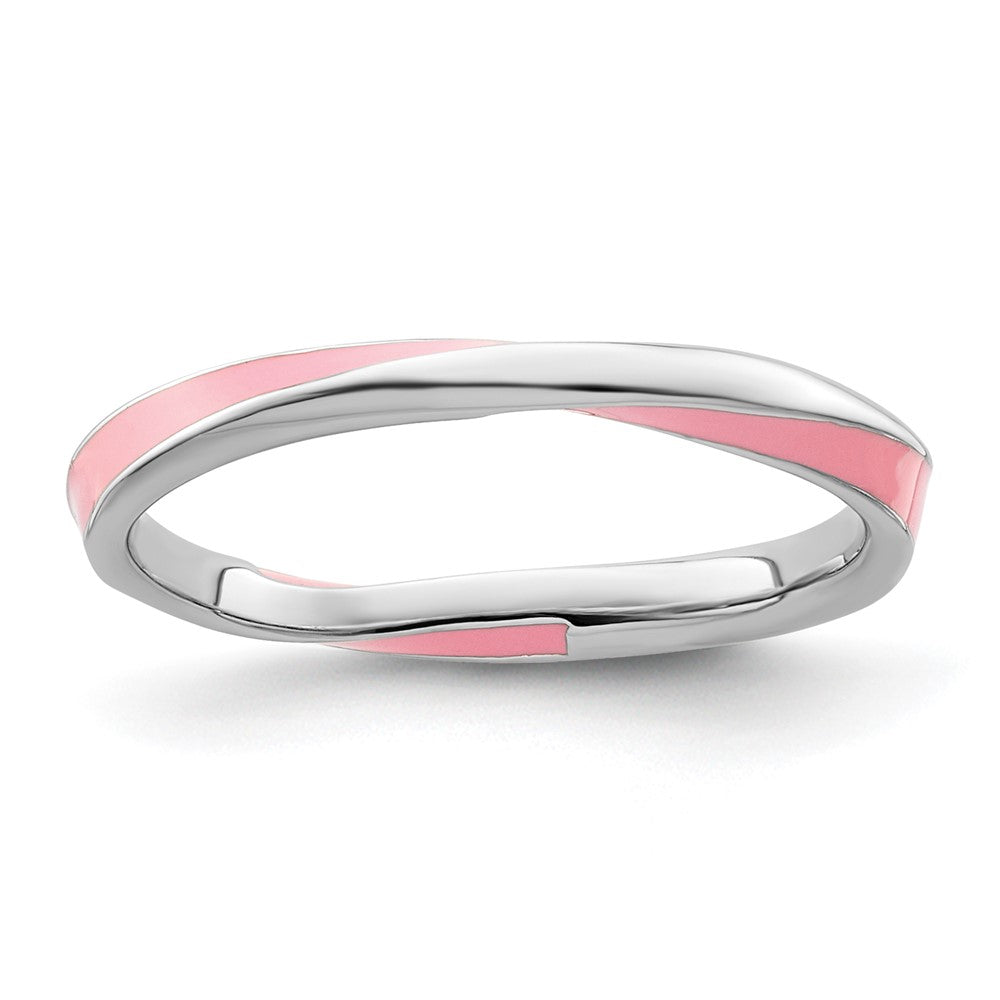 Sterling Silver Stackable Expressions Twisted Pink Enameled Ring Size -10