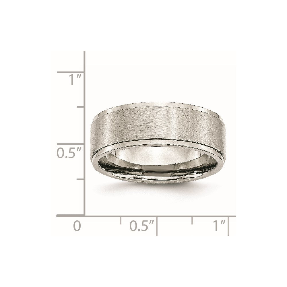 Stainless Steel Polished w/Brushed Center 8mm Ridged Edge Band Size - 9.5