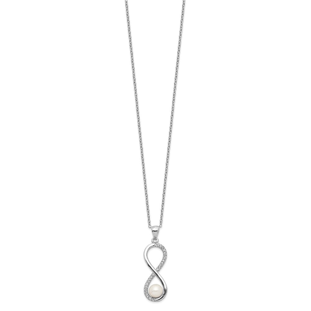 Sterling Silver Rhodium-plated 5-6mm White Round Freshwater Cultured Pearl and CZ Infinity 17 inch Necklace 17 Inches