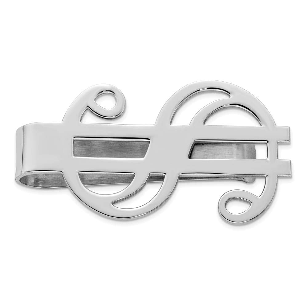 Primal Silver Sterling Silver Rhodium-Plated Dollar Sign Money Clip