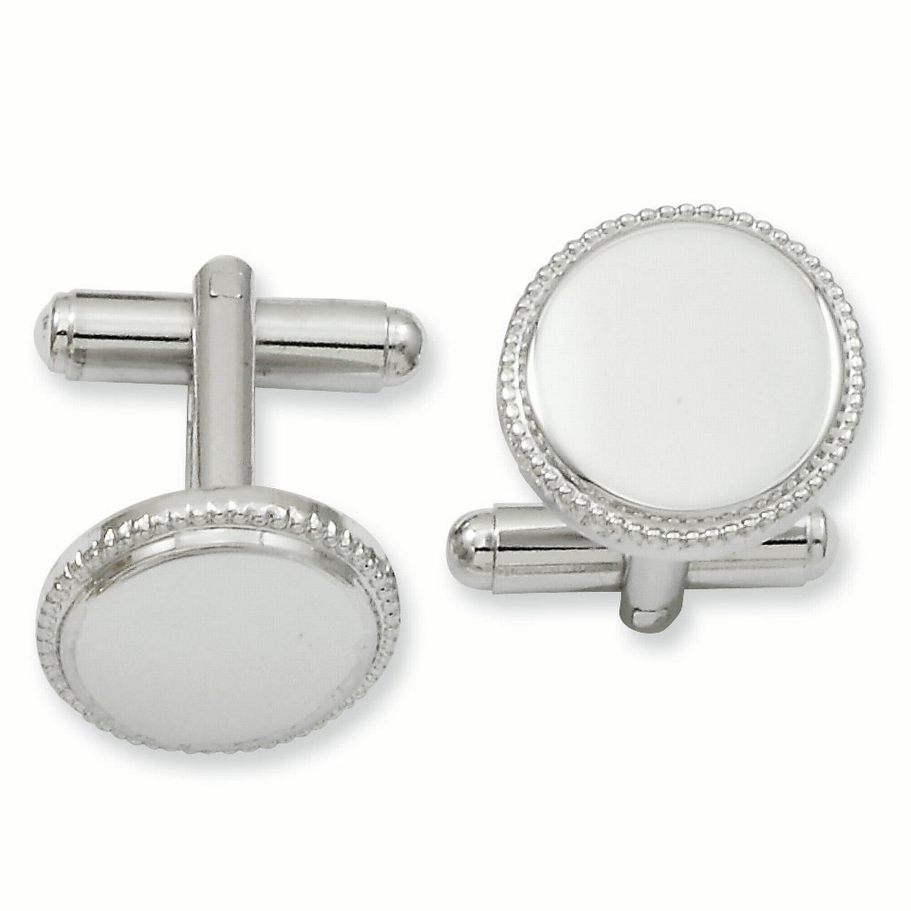 Kelly Waters Rhodium-plated Polished Beaded Round Engravable Cuff Links QKW586