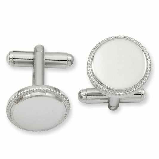 Kelly Waters Rhodium-plated Polished Beaded Round Engravable Cuff Links QKW586