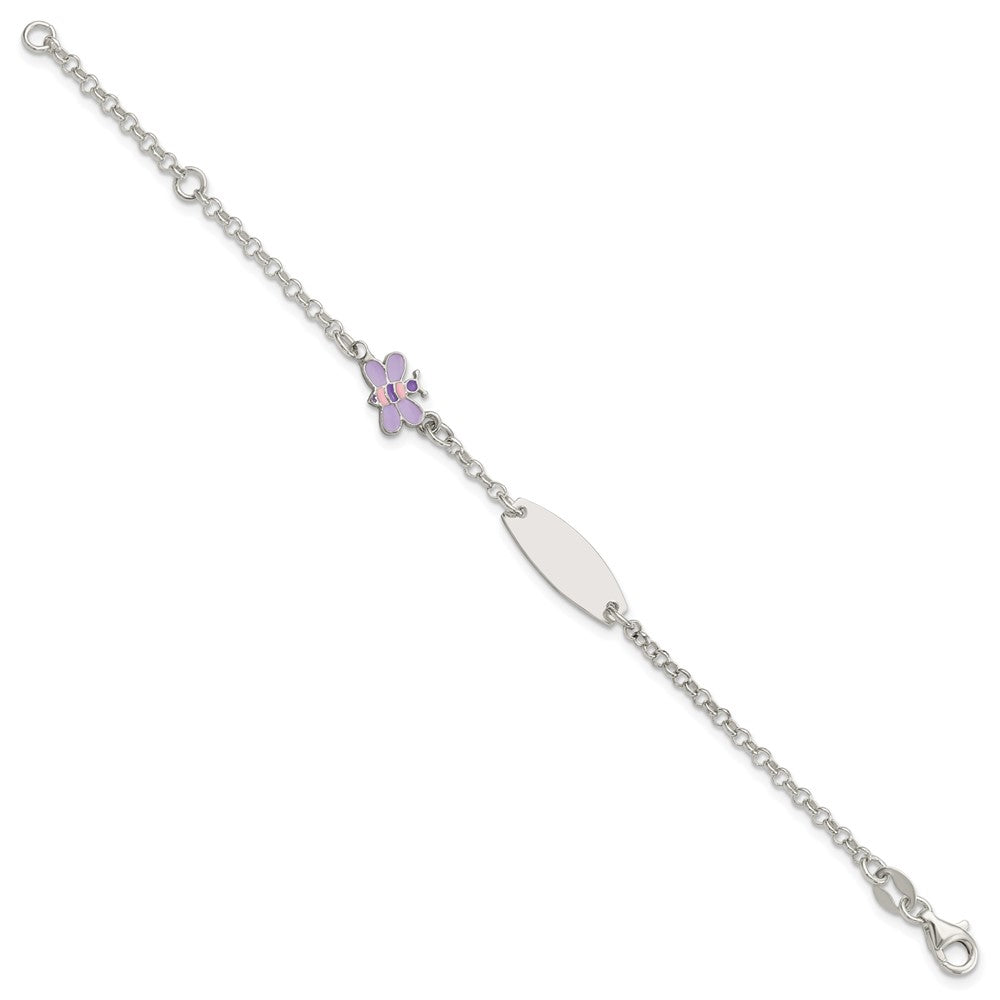 Sterling Silver Childrens Enameled Butterfly 5in Plus 1IN EXT ID Bracelet 6 inches