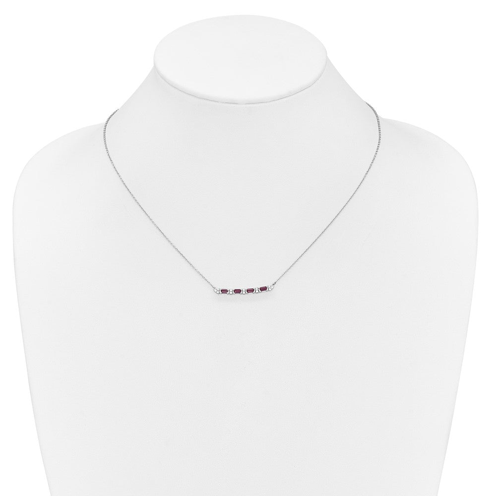 14k White Gold Ruby and Diamond 18in. Bar Necklace