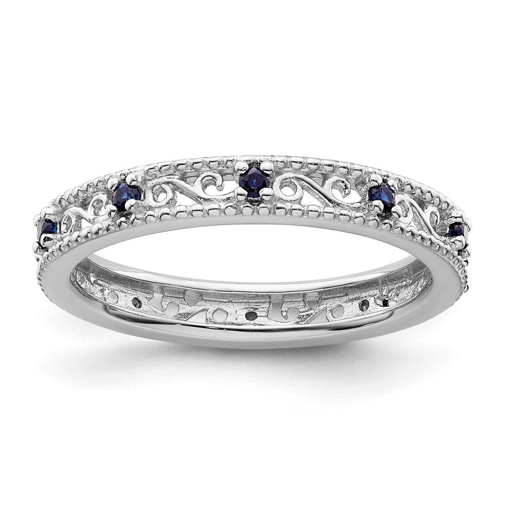 Sterling Silver Stackable Expressions Created Sapphire Ring Size -8