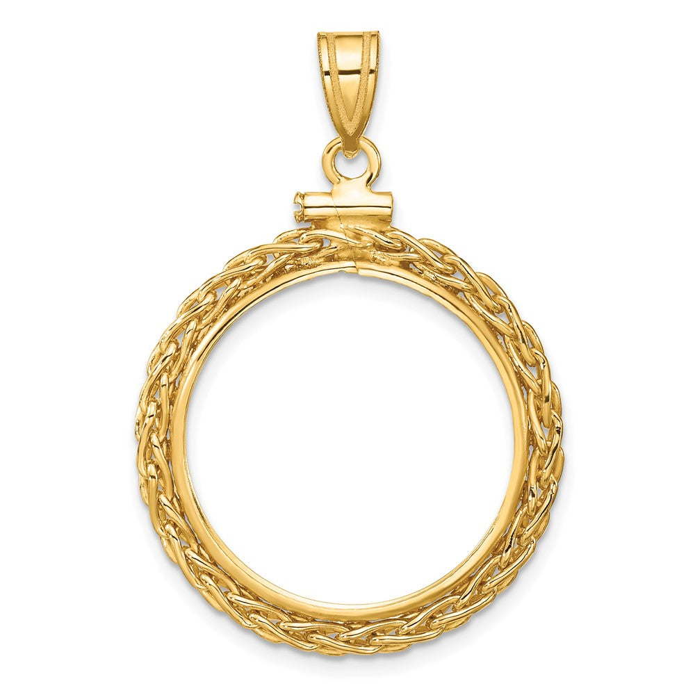 Wideband Distinguished Coin Jewelry 14k Polished Wheat Chain 21.6mm x 1.7mm Screw Top Coin Bezel Pendant