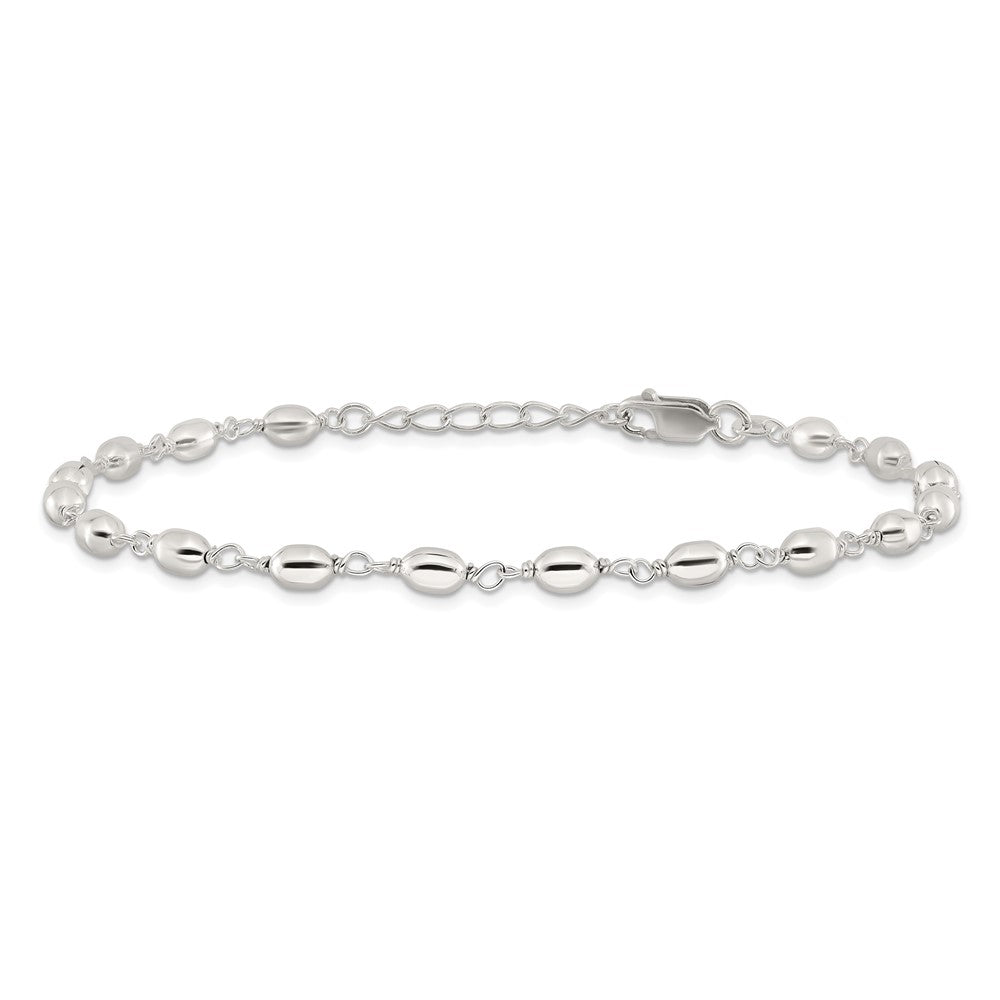 Sterling Silver Fancy Bead Anklet 10 inches