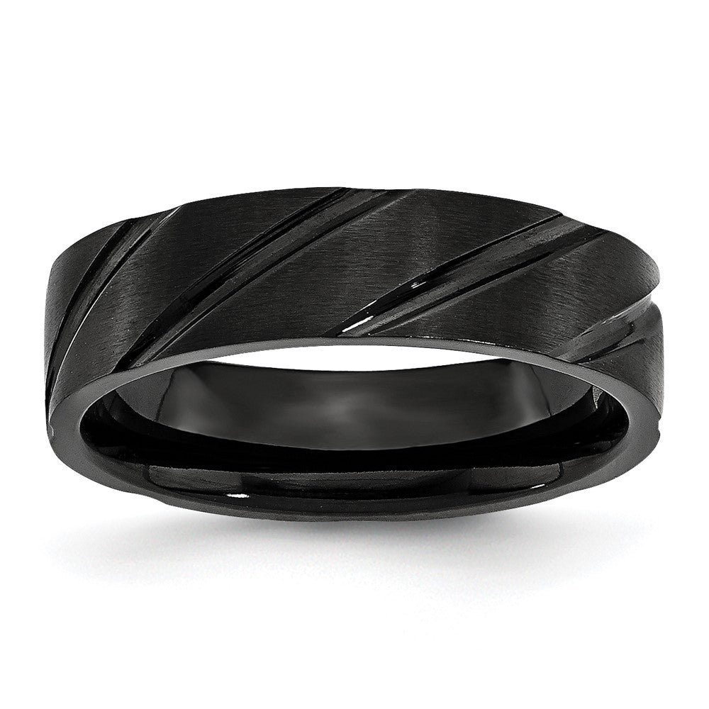 Titanium Brushed and Polished Black IP-plated Swirl Design 6mm Band Size - 6